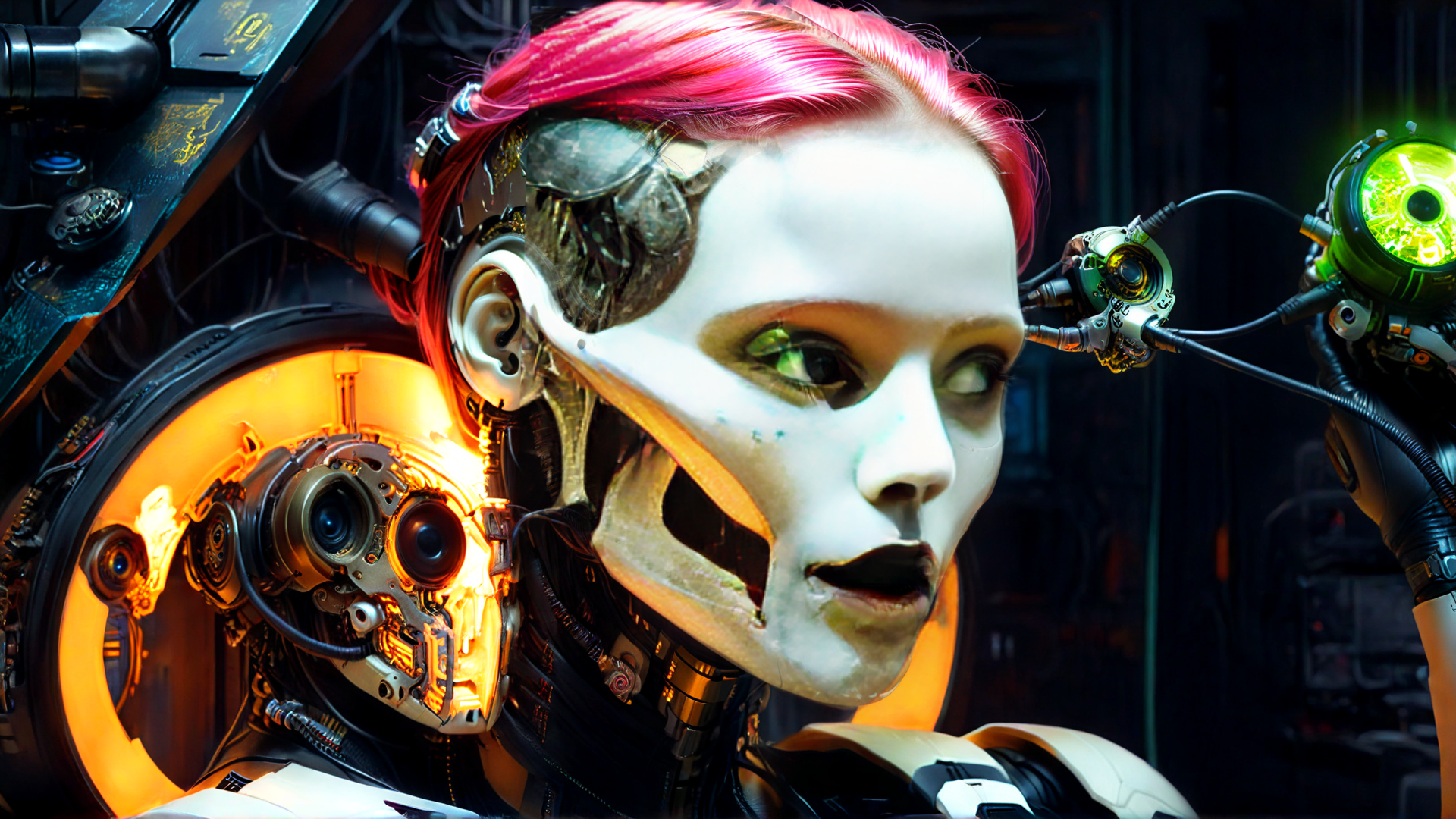 AI generated wallpaper featuring cyborg, robot, character
