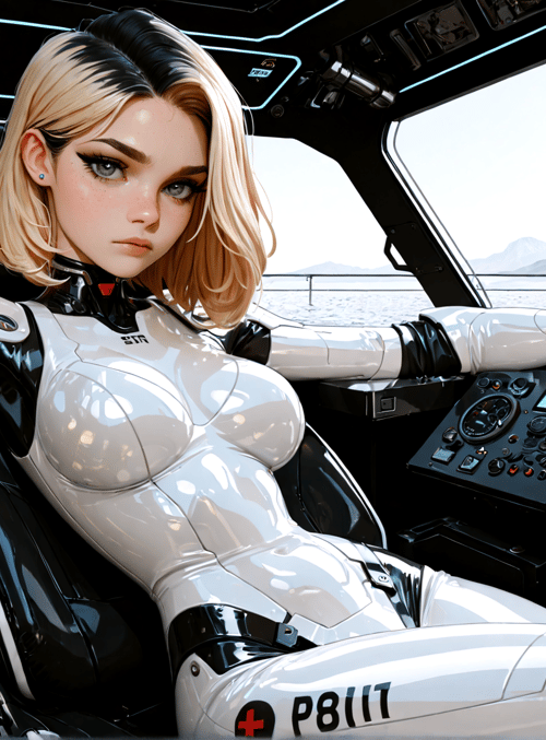 robot, pilot, spaceship, cockpit, sailor, cyborg