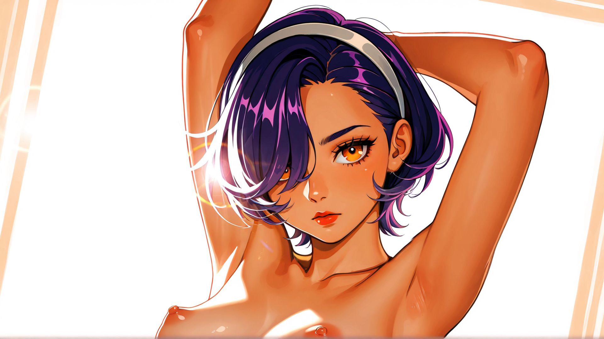 AI generated wallpaper featuring woman, hair, headband, arm, shoulder