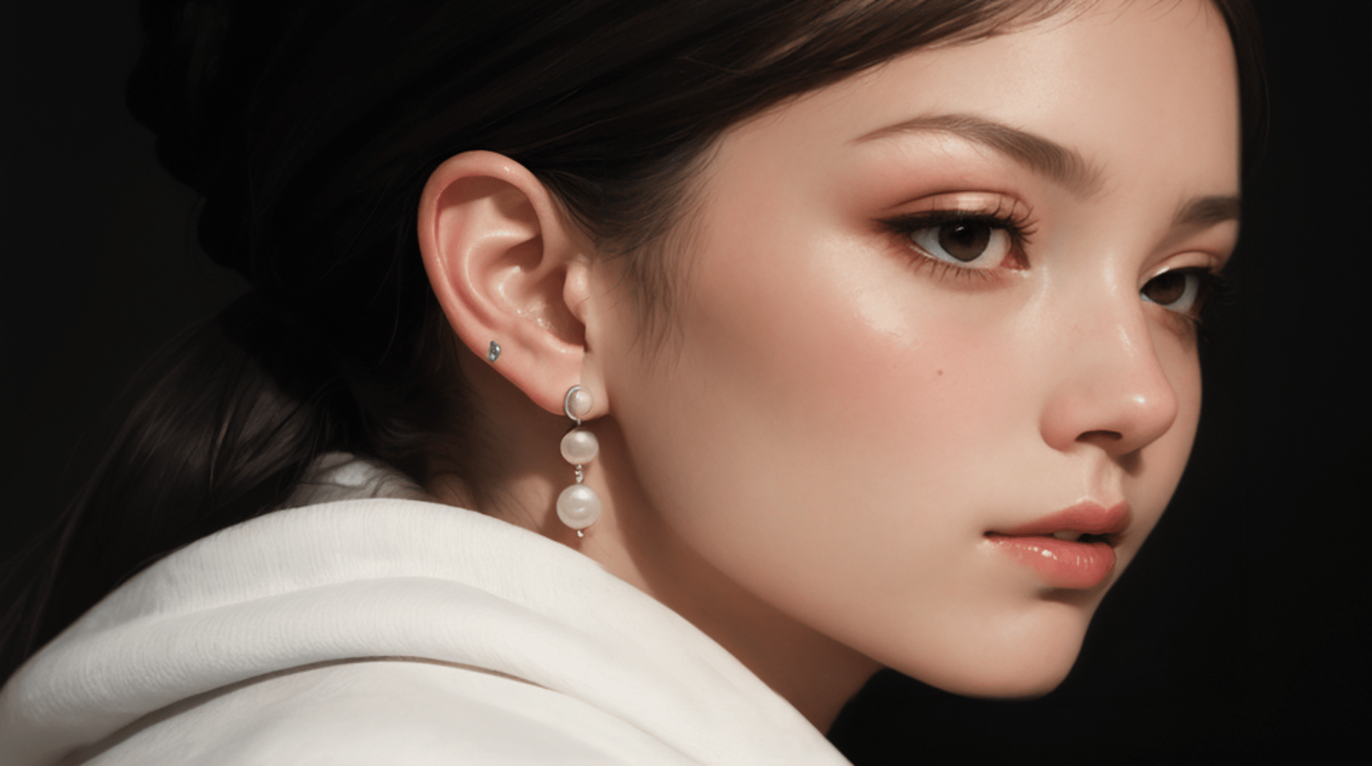 AI generated wallpaper featuring woman, ear, pearl