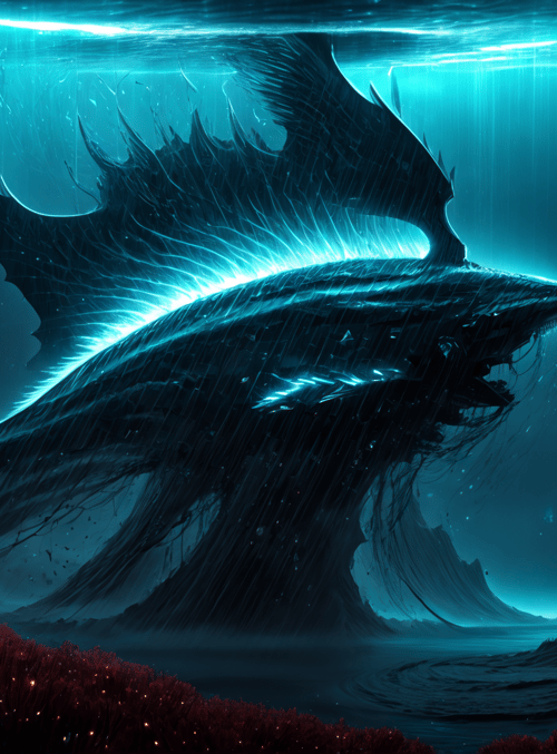 shark, ocean, creature, underwater, waves, bioluminescence, marine, monster, reef, deep sea