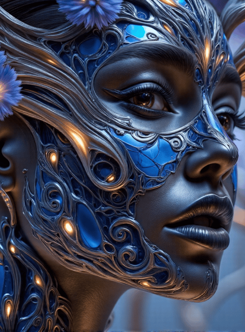 woman, face, flowers, hair, light, ornament, blue, tree, earring, crown