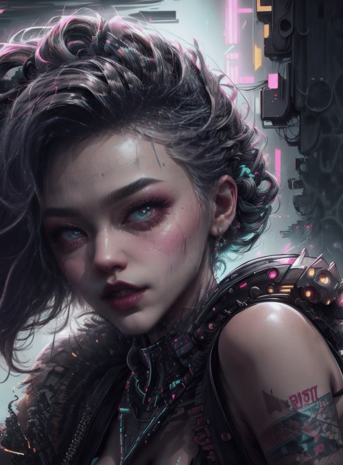 woman, cyberpunk, neon