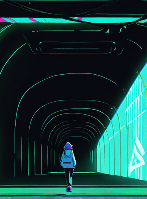 person, tunnel, vines