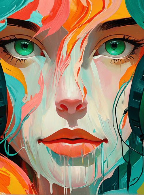 face, headphones, hair, leaf