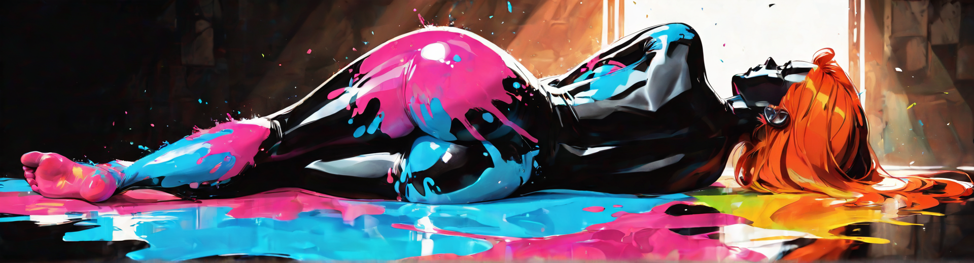 AI generated wallpaper featuring woman, paint, latex, paint splatter