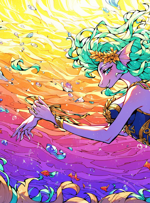 mermaid, sea, fish, water, ocean, waves, coral, bubbles, sun, dragon