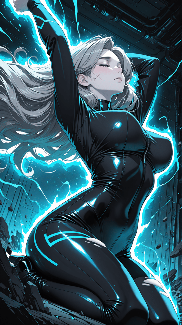 AI generated wallpaper featuring cyborg, woman, neon, glow