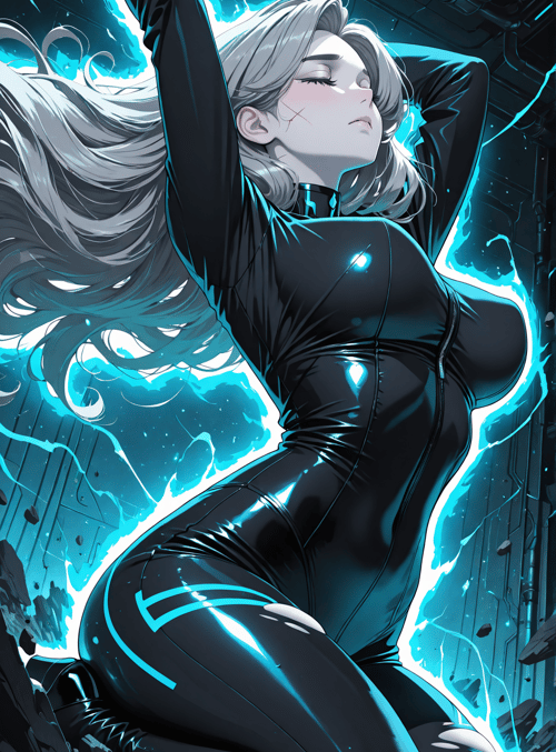 cyborg, woman, neon, glow