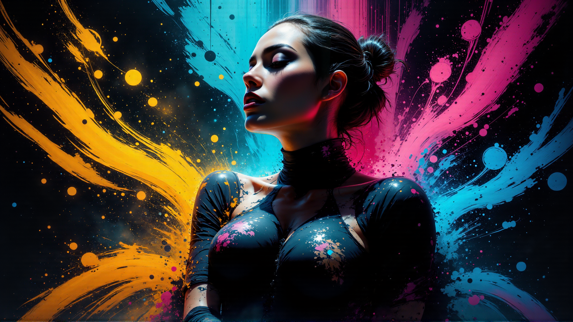 AI generated wallpaper featuring woman, paint, art