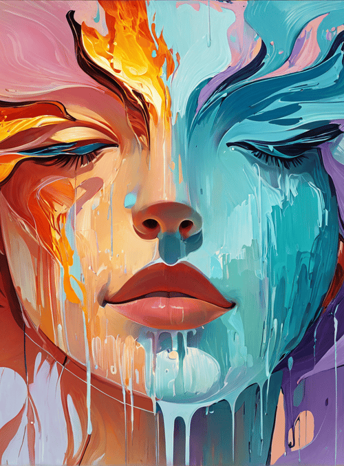 face, painting, abstract, woman, fluids
