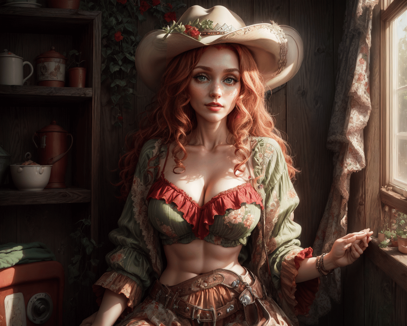 AI generated wallpaper featuring woman, cowboy, hat