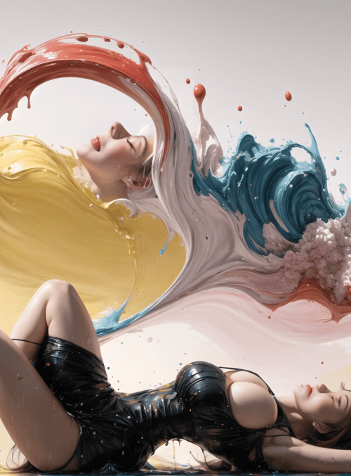 woman, paint, silk