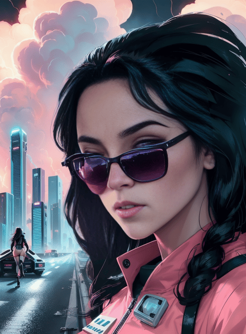 woman, city, car
