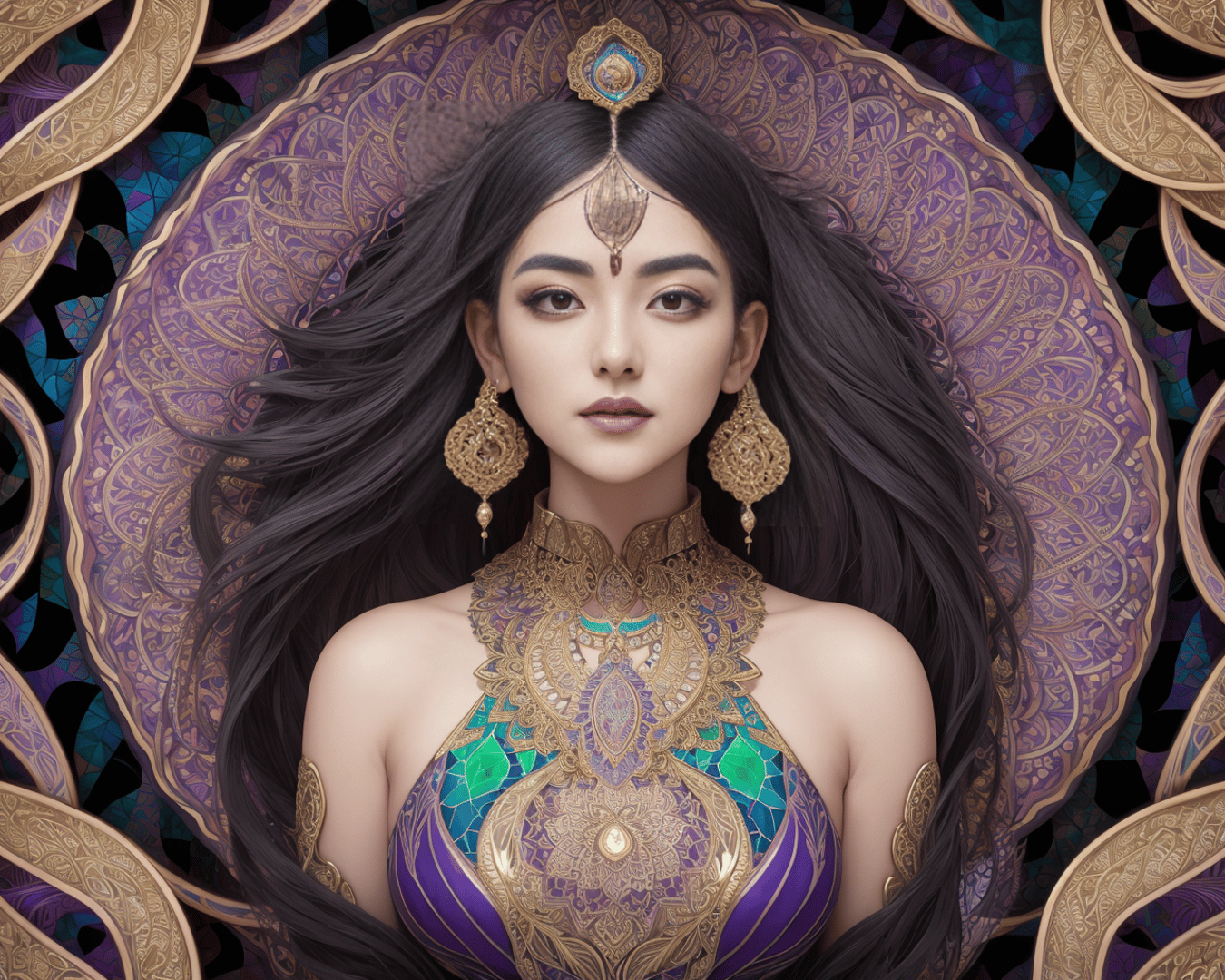 AI generated wallpaper featuring woman, jewelry, pattern