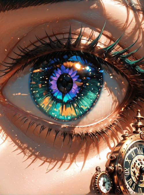 eye, clock, gears, hair, face