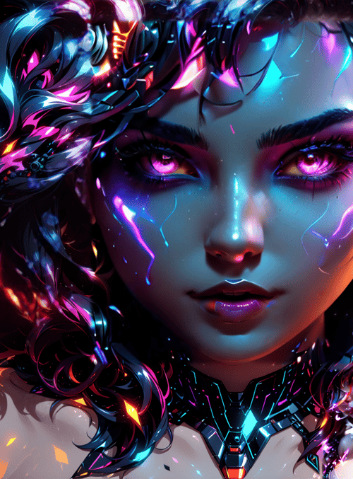 cybernetic woman, neon, robot