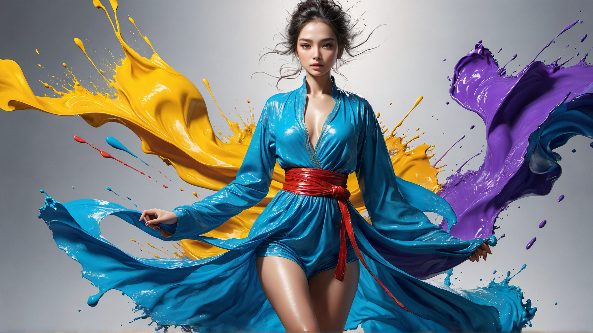 AI generated wallpaper featuring woman, paint, fabric
