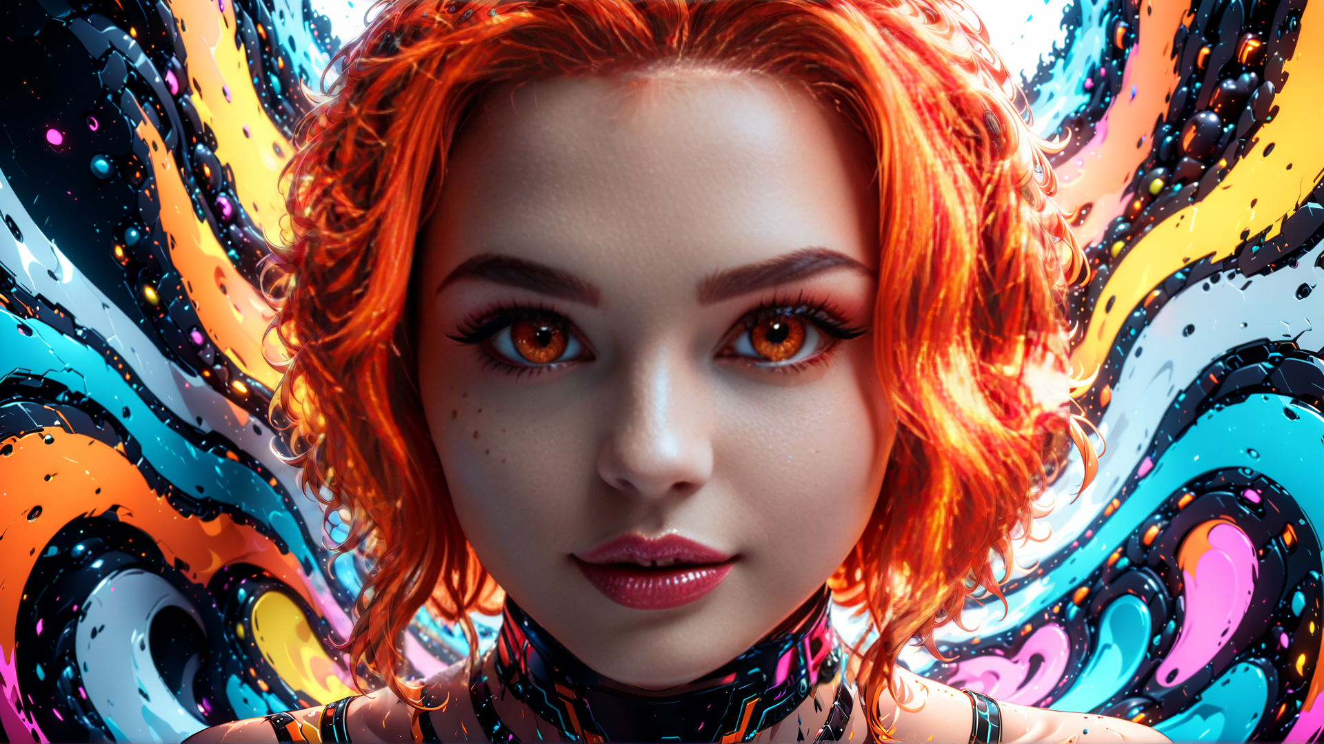 AI generated wallpaper featuring woman, neon, hair