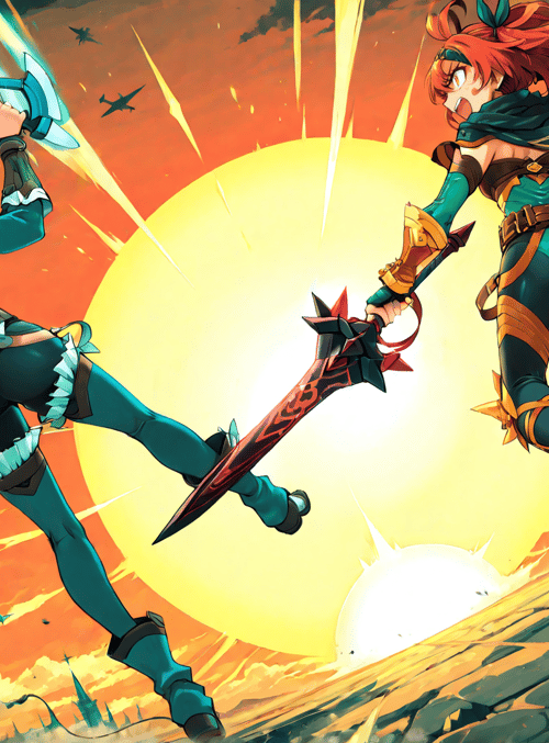 warrior, sword, hero, character, anime, group, flying, battle, fantasy, magic