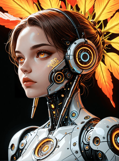 cyborg, robot, feather, headset, circuit, humanoid, mechanical