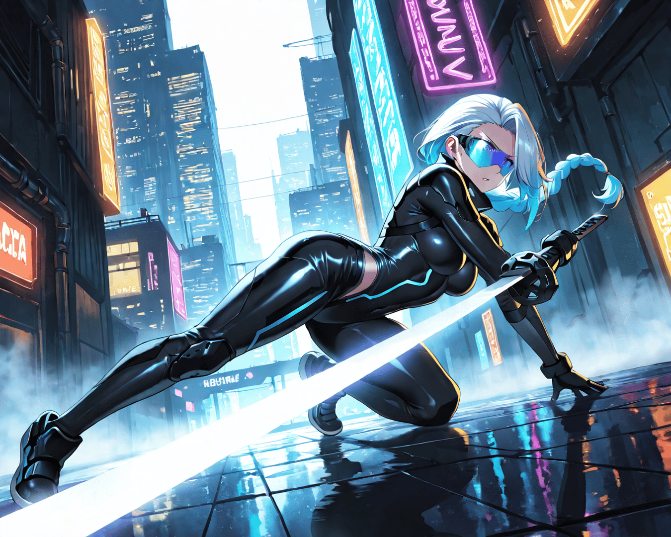 AI generated wallpaper featuring cyborg, swordsman, anime