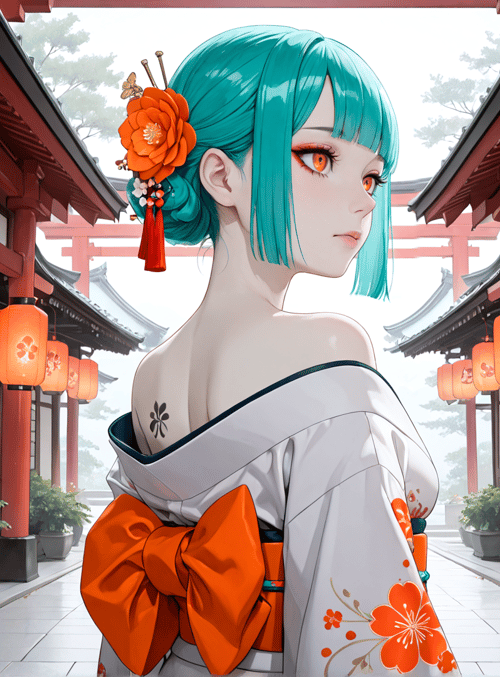 woman, lantern, traditional, architecture, kimono, flower, lantern, building, plant, tassel