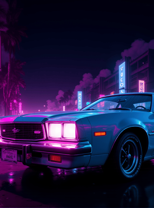 car, street, neon