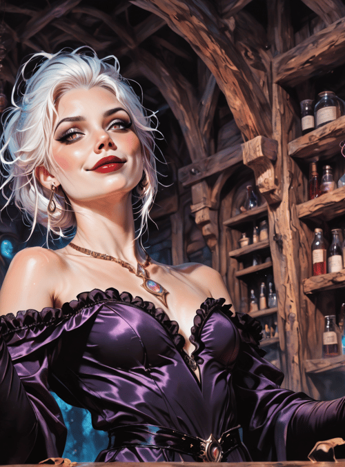 witch, bottles, crystal ball, candle, shelf