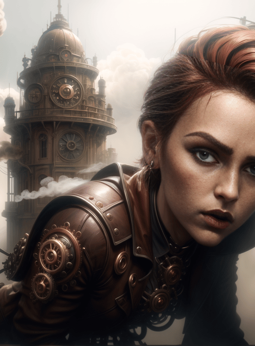 woman, steampunk, clock tower