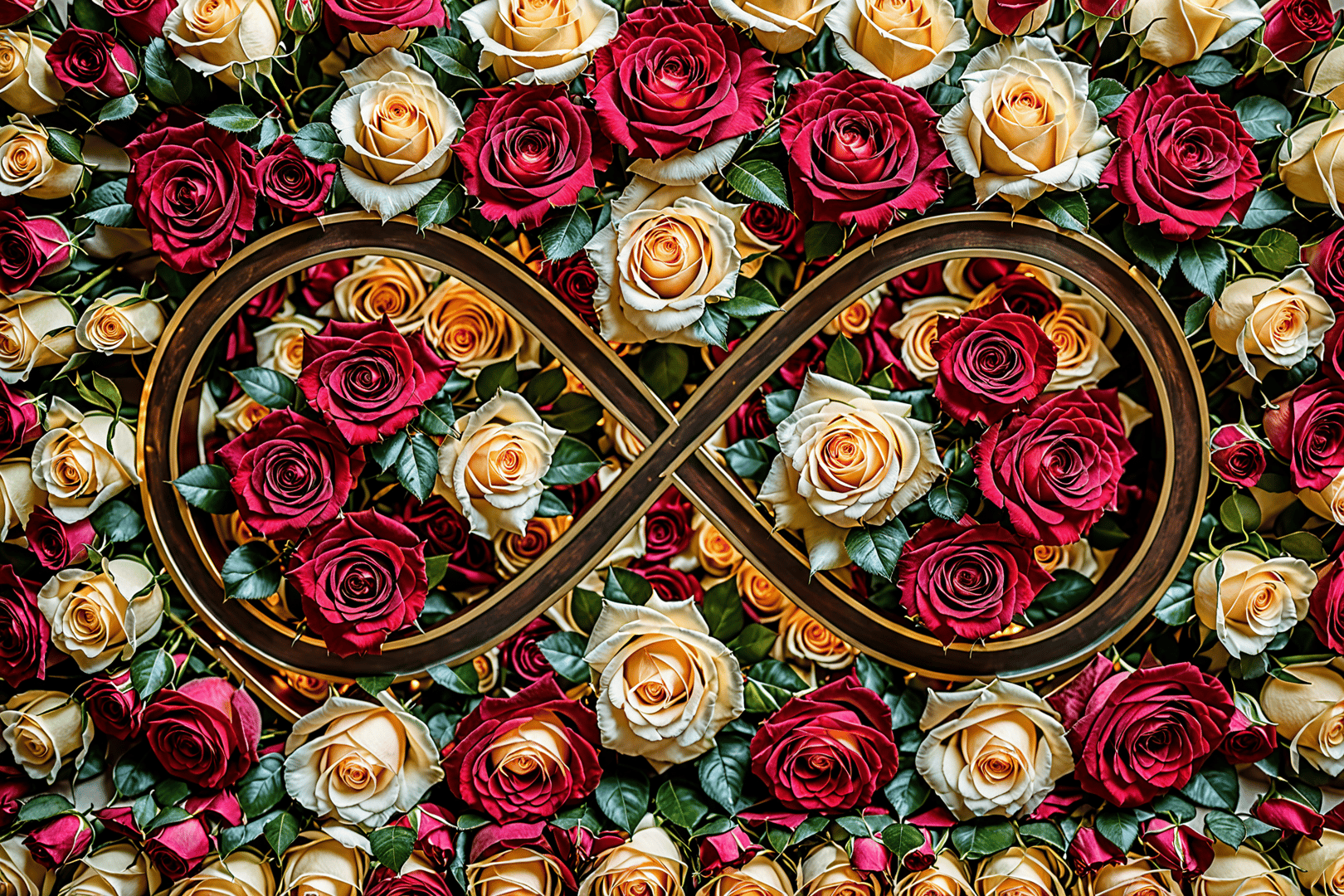 AI generated wallpaper featuring roses, infinity symbol