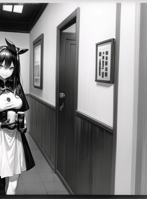 anime girl, maid, corridor