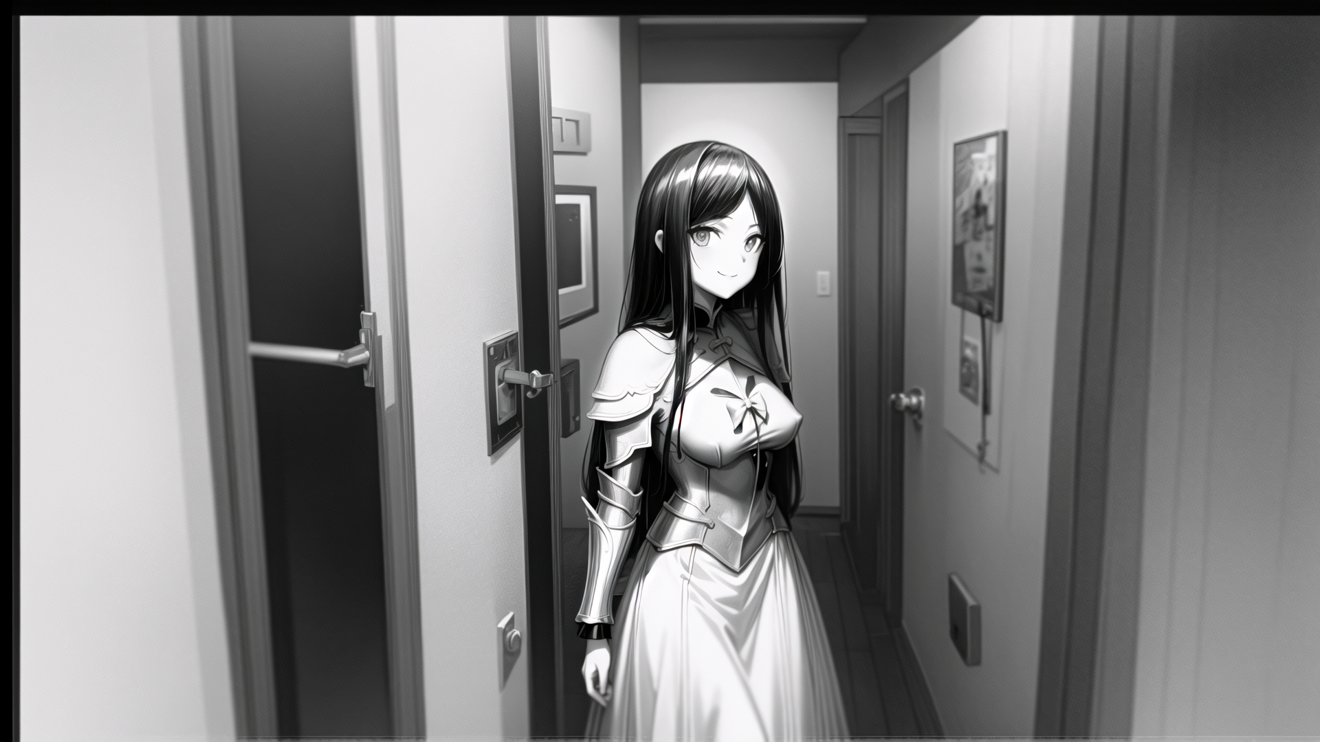AI generated wallpaper featuring anime girl, armor, dress