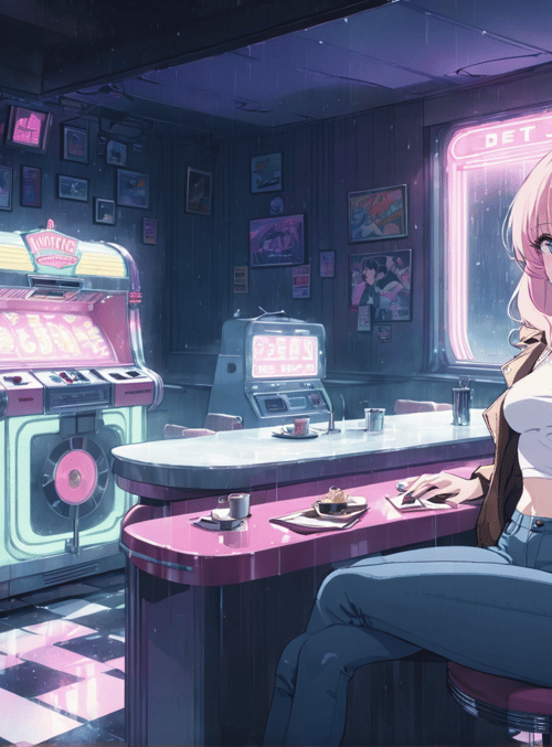 girl, jukebox, bar