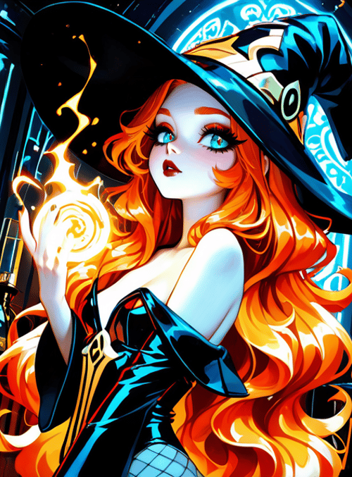 witch, wizard, girl, magic, fire, hat, hair