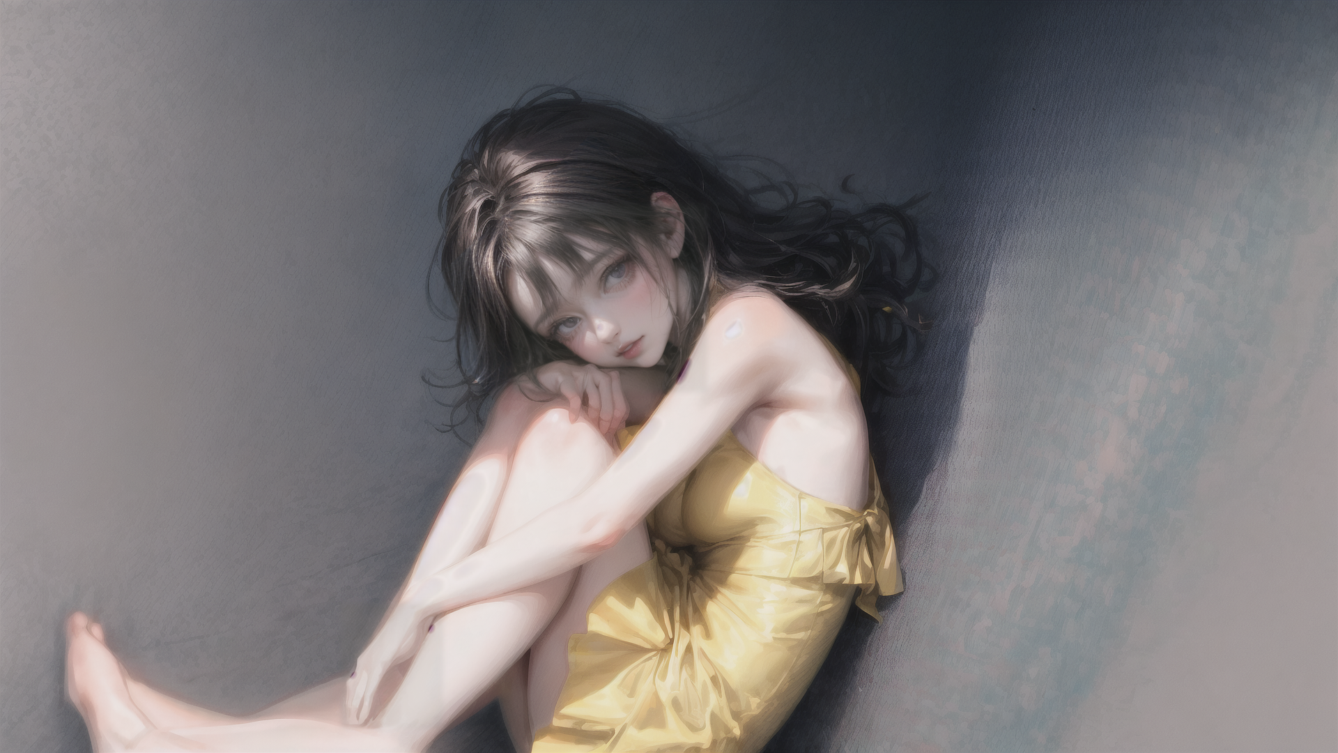 AI generated wallpaper featuring girl, dress, hair