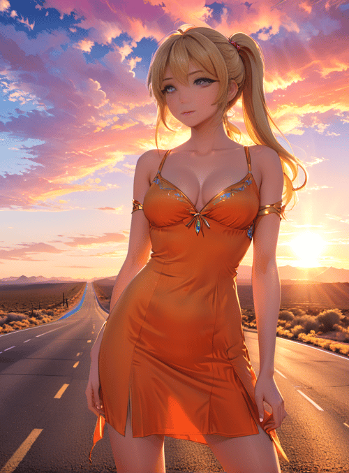 woman, road, desert
