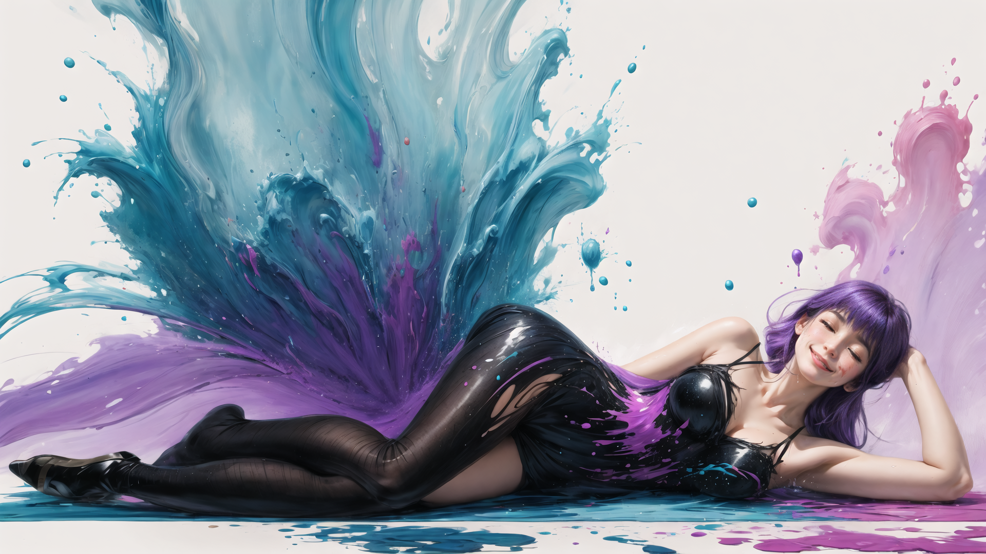 AI generated wallpaper featuring woman, paint, wave