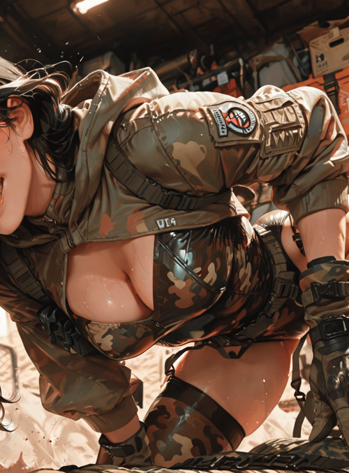 woman, soldier, camouflage, gloves, braid, crate, weapons, helmet, smoke, rifle