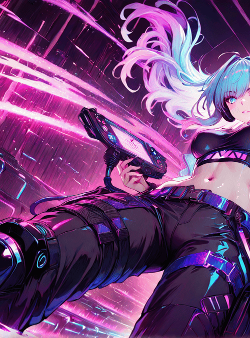 cyberpunk, woman, gun