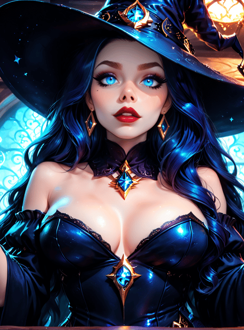 witch, magic, crystal, bottles, books, hat, gloves, lamps, window, scroll