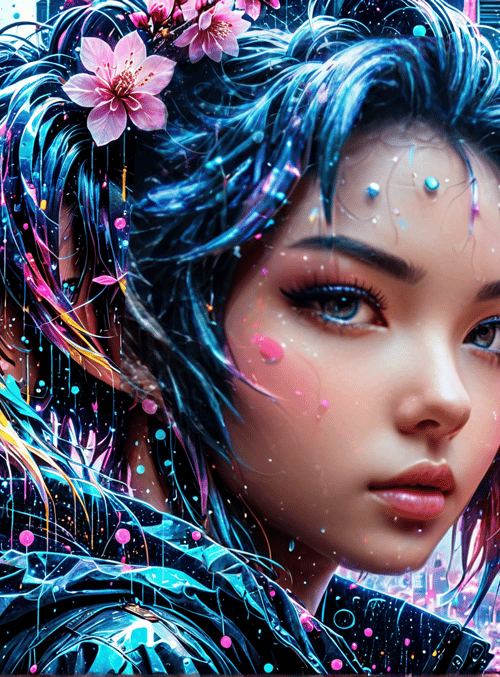 girl, cherry blossoms, city