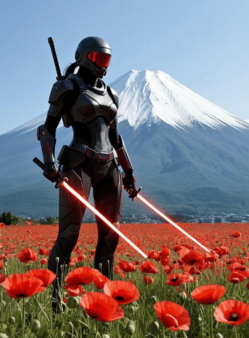 cyborg, samurai, mountain