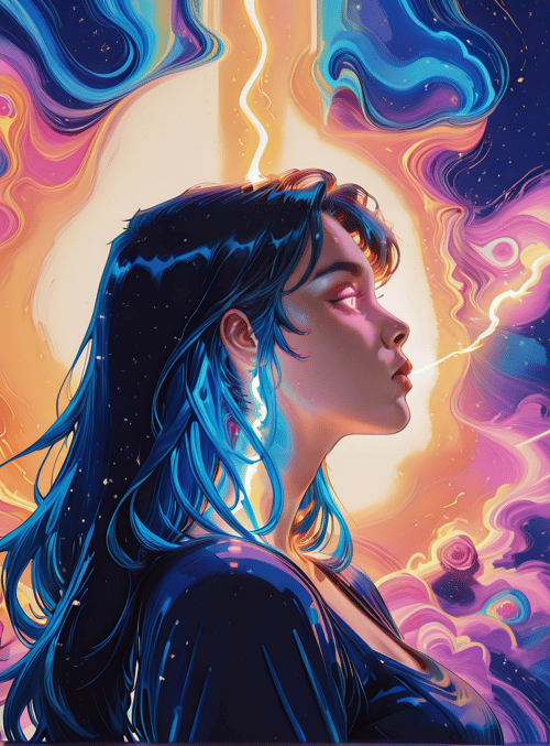 woman, roses, light, clouds, hair