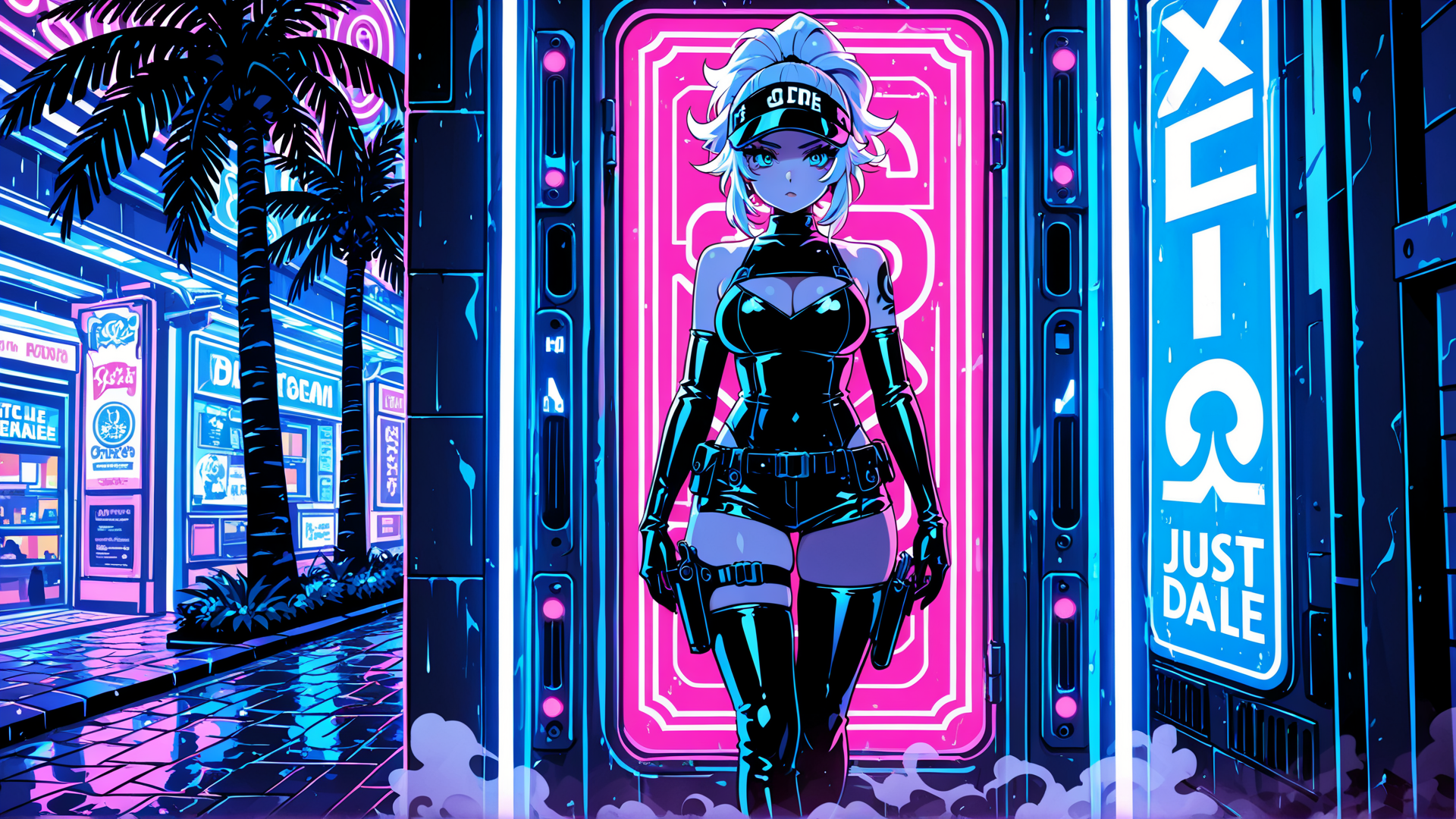 AI generated wallpaper featuring anime girl, neon, cyberpunk