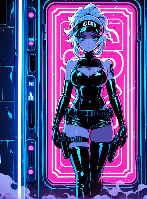 anime girl, neon, cyberpunk