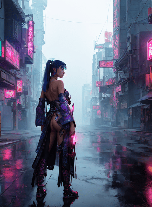 cyberpunk, woman, street