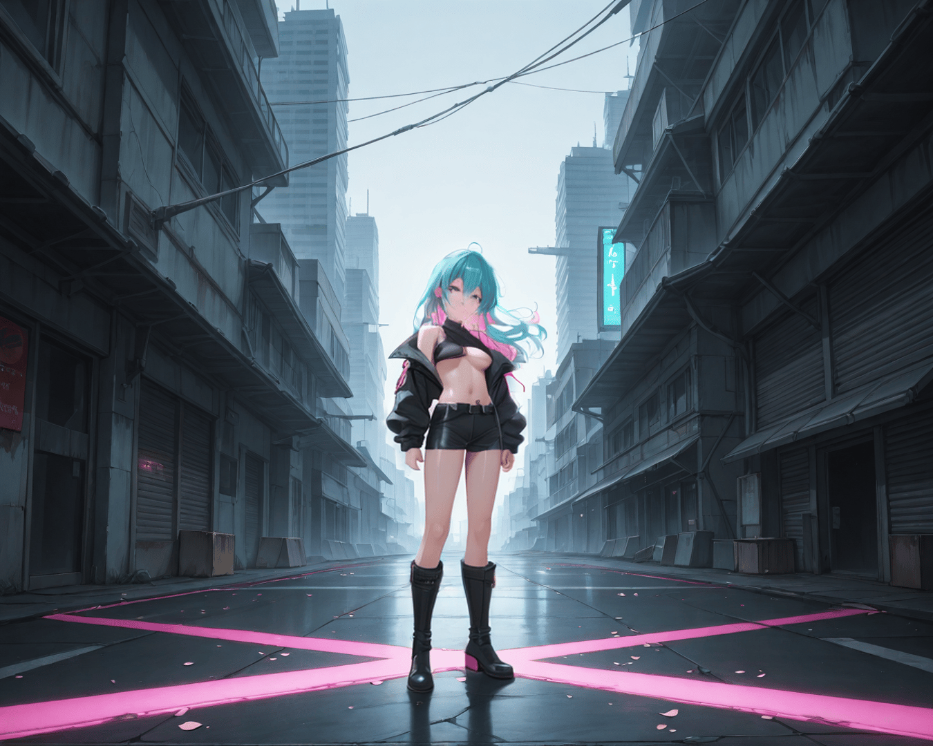AI generated wallpaper featuring anime girl, city street