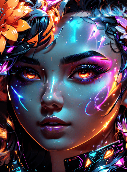 woman, flowers, neon