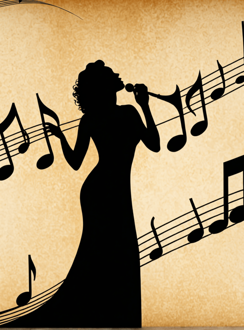 silhouette, singer, music, note, treble clef, vocalist